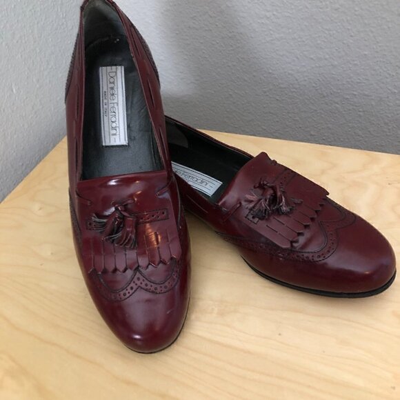 Vintage DANIELE FERRADINI Burgundy Wingtip Loafers Women's 8.5 - 9 Made in Italy - Picture 2 of 10